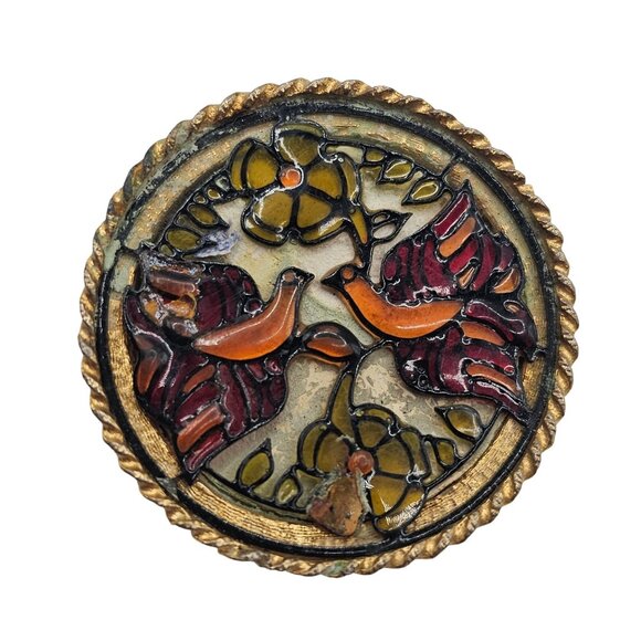 Jewelry - Vtg Cloisonné Style Enamel Bird Brooch Stained Glass Style Art‎ Nouveau Revival